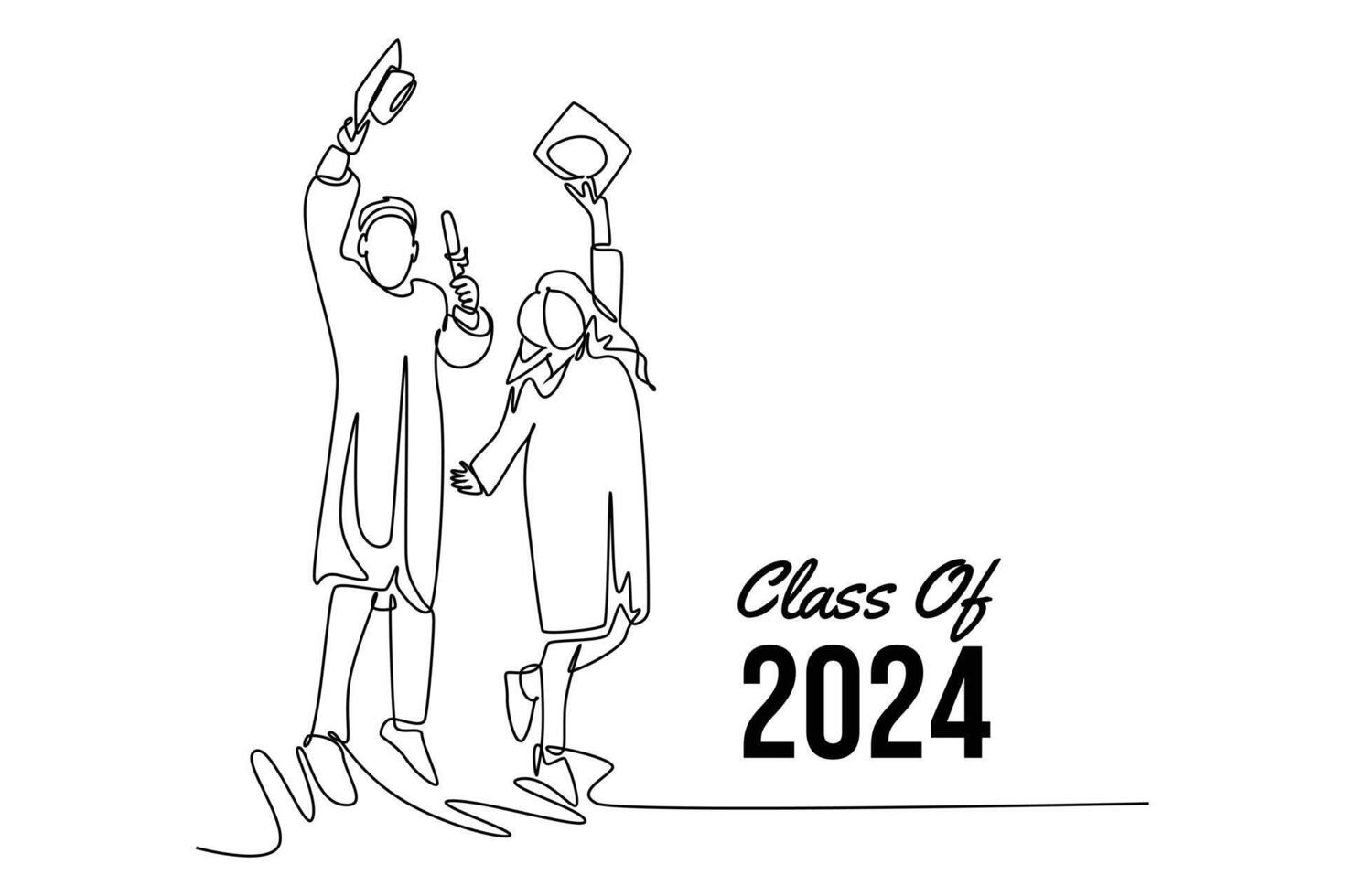 Class of 2024 concept. Single line draw design graphic illustration. vector