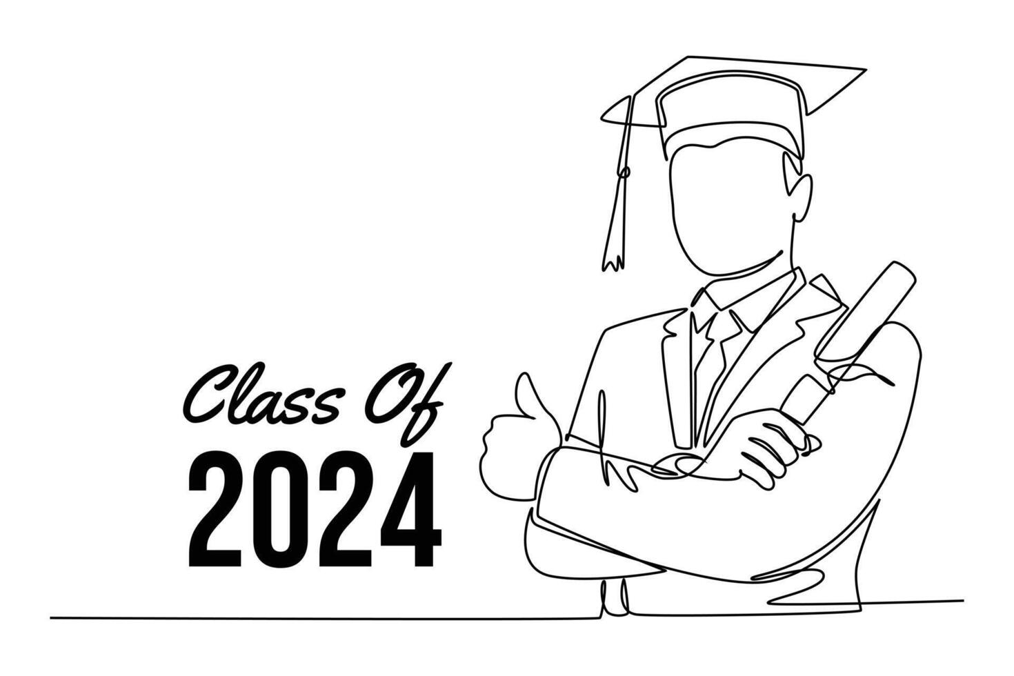 Class of 2024 concept. Single line draw design graphic illustration. vector