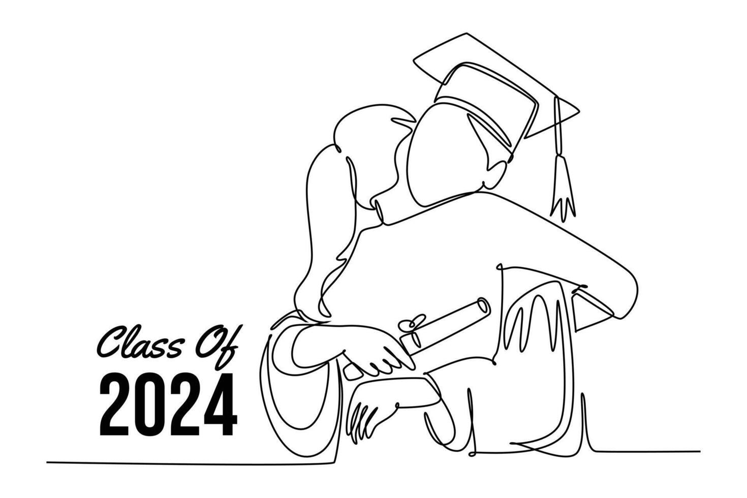 Class of 2024 concept. Single line draw design graphic illustration. vector