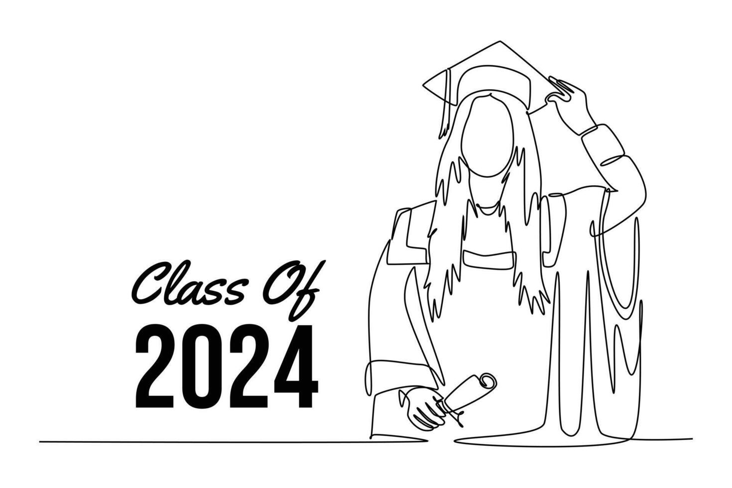 Class of 2024 concept. Single line draw design graphic illustration. vector