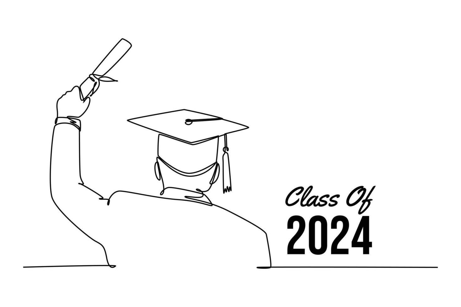 Class of 2024 concept. Single line draw design graphic illustration. vector
