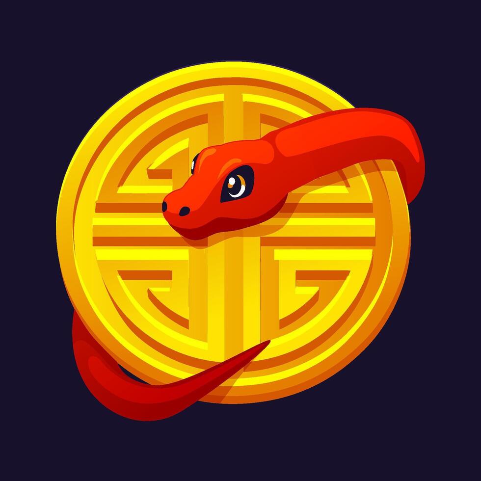 2025 Year of the Snake, Golden coin with a red snake 46923703 Vector Art at Vecteezy