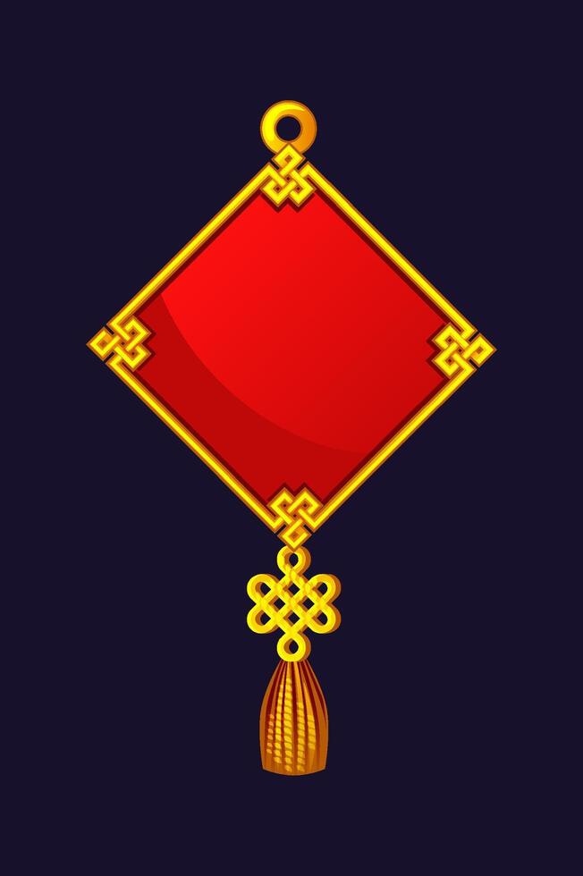 Chinese amulet with knot. Empty red lucky charm. vector