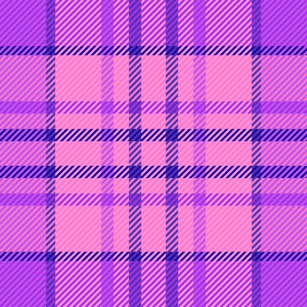 Quality texture background tartan, discount textile plaid pattern. Grunge seamless fabric check in pink and purple colors. vector
