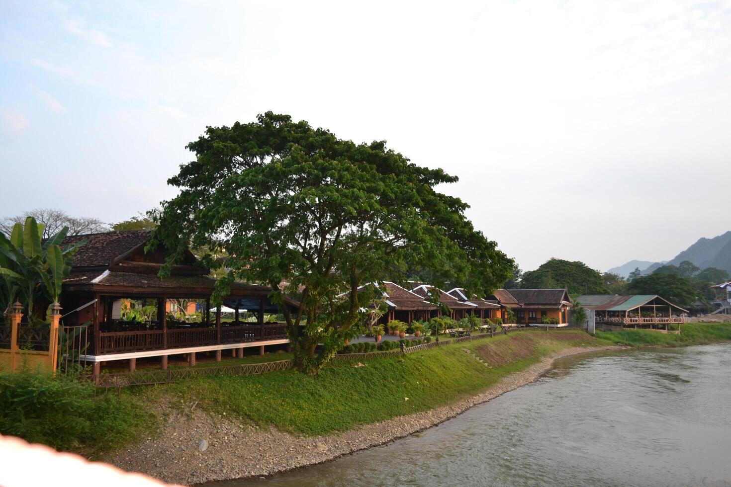 View of the Nam Song river in a cloudy twilight photo