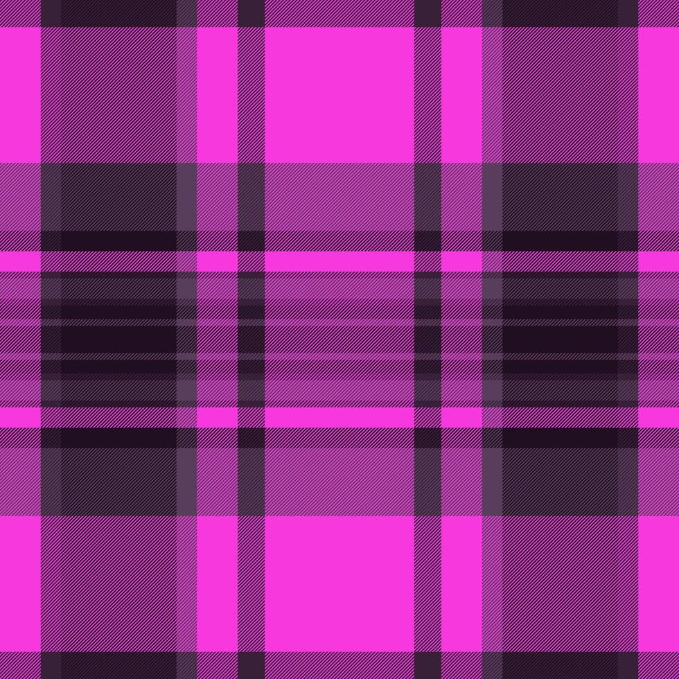 Soft fabric check, stitch plaid textile seamless. Colourful background texture tartan pattern in magenta and black colors. vector