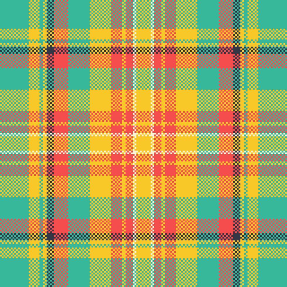 Pixel background design. Modern seamless pattern plaid. Square texture fabric. Tartan scottish textile. Beauty color madras ornament. vector