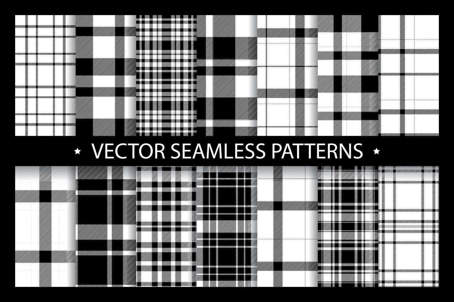 Plaid pattern seamless ornate. Set black white background. Fabric texture collection. vector