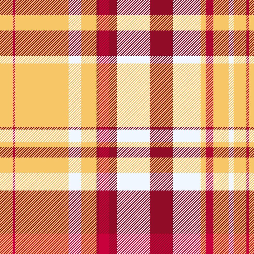 Glen tartan fabric check, postcard plaid background . Customized pattern texture seamless textile in red and amber colors. vector