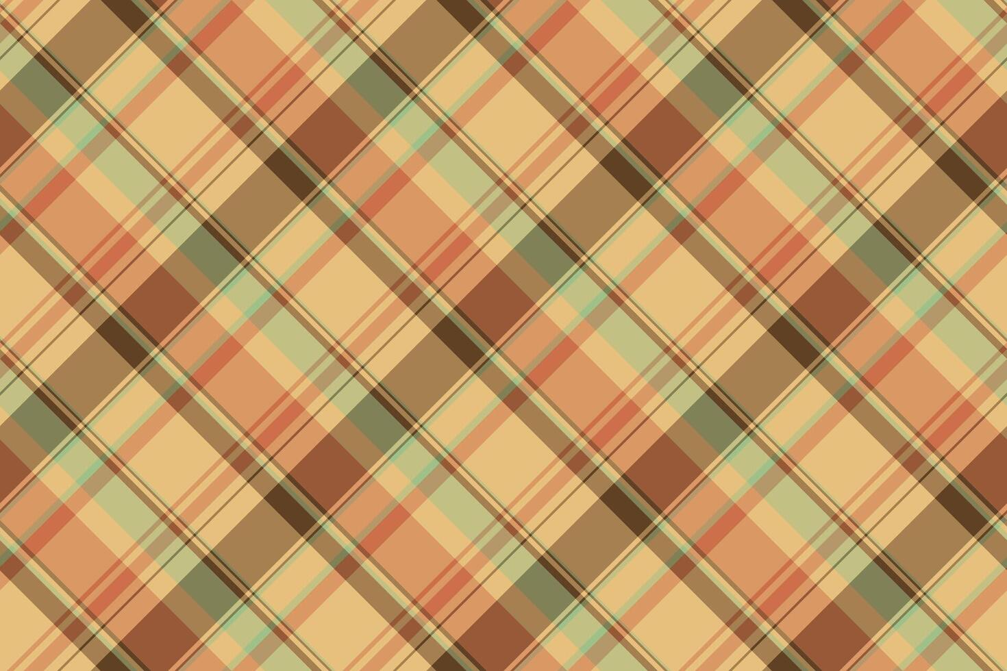 Latin texture textile, france check plaid pattern. Scrap tartan fabric seamless background in orange and amber colors. vector