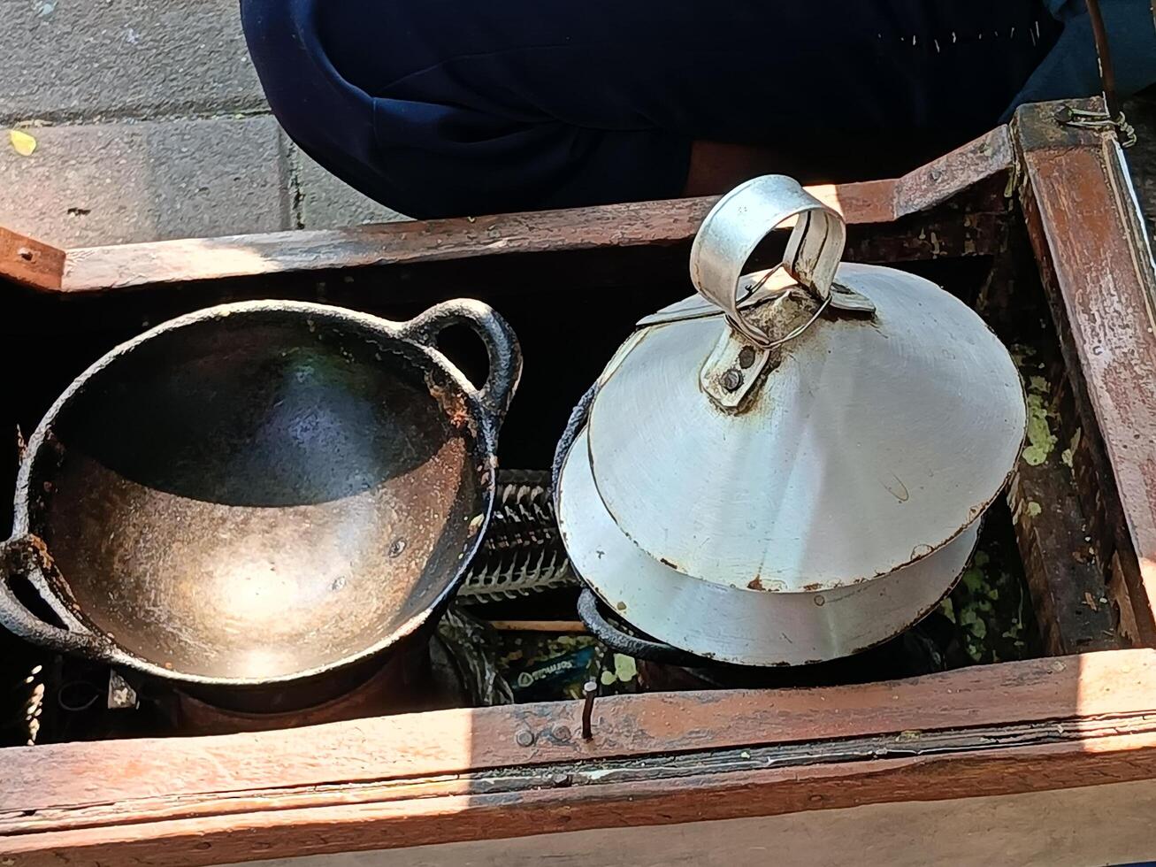 View of the process of making pancakes on the street photo