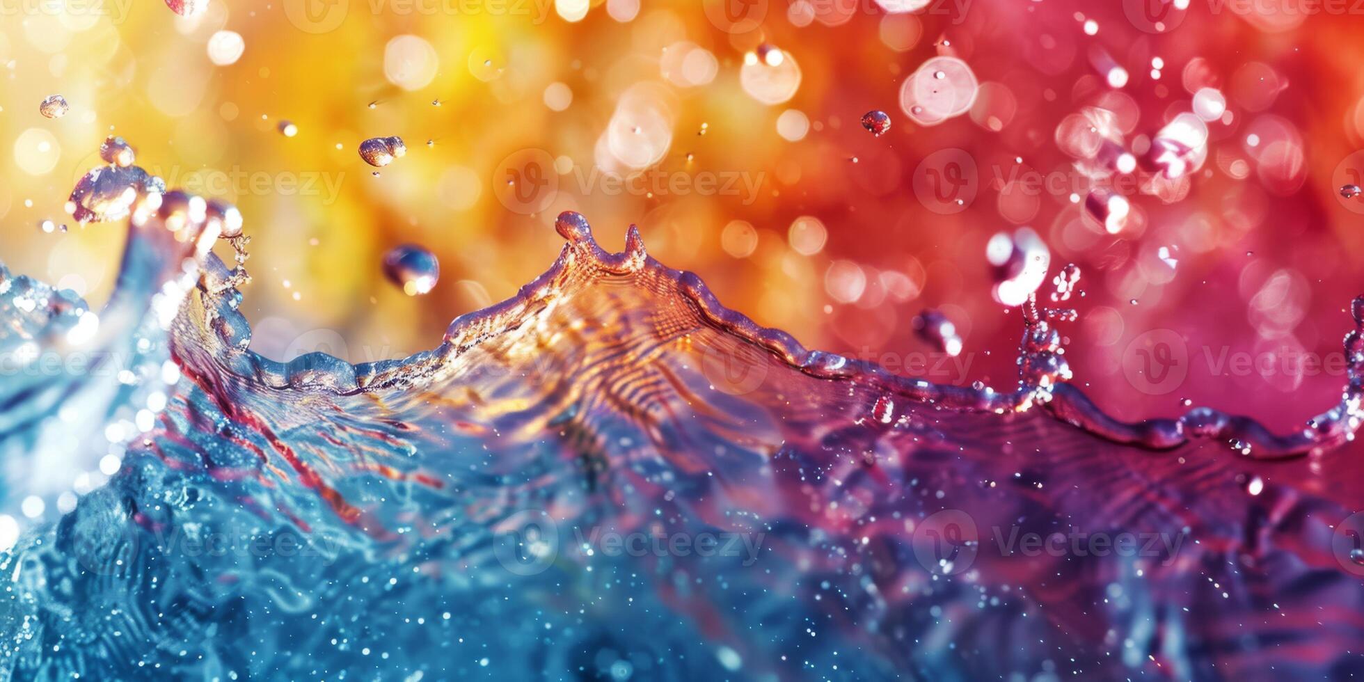 Lively abstract image of colorful rainbow water splashes and bubbles blending in a dynamic composition. photo
