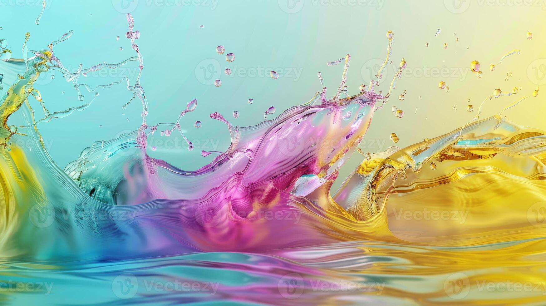 Lively abstract image of colorful rainbow water splashes and bubbles blending in a dynamic composition. photo