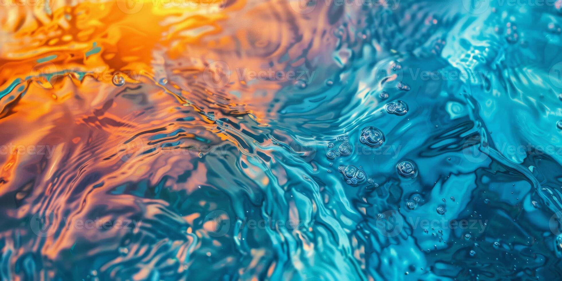 Mesmerizing and dynamic abstract water ripples in vibrant blue and orange hues create a captivating texture photo