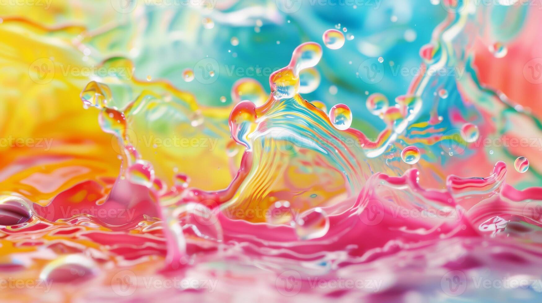 Lively abstract image of colorful rainbow water splashes and bubbles blending in a dynamic composition. photo
