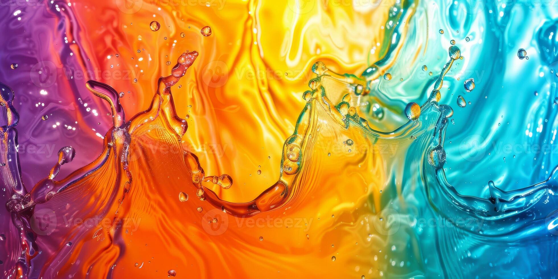 Lively abstract image of colorful rainbow water splashes and bubbles blending in a dynamic composition. photo