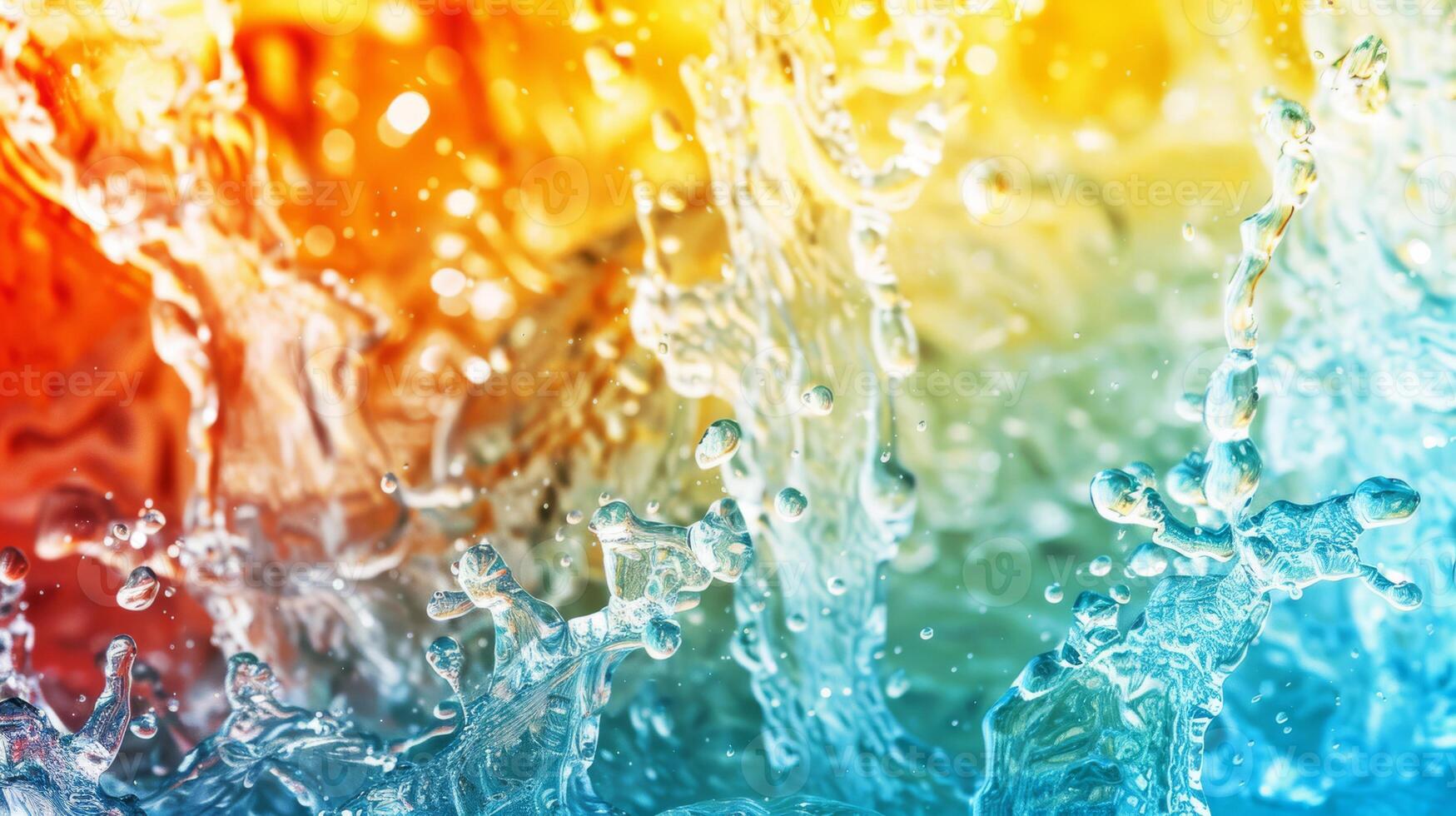 Lively abstract image of colorful rainbow water splashes and bubbles blending in a dynamic composition. photo