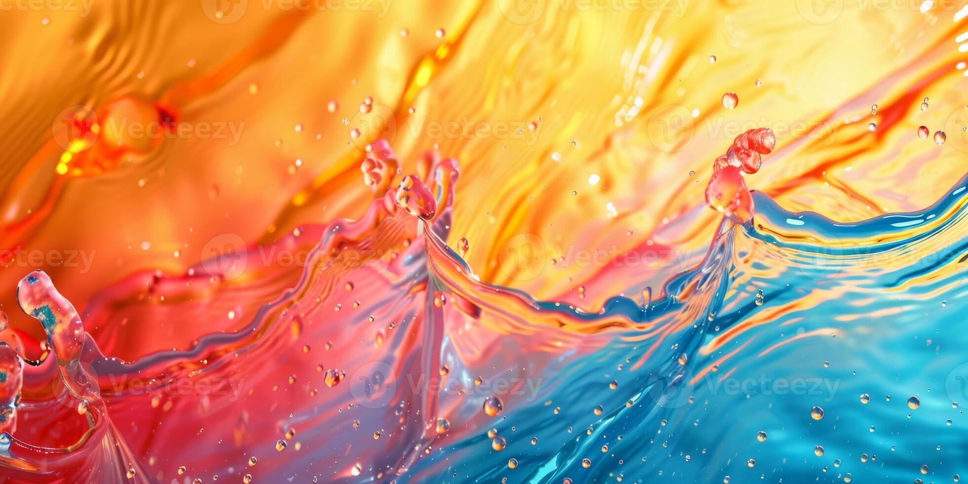 Lively abstract image of colorful rainbow water splashes and bubbles blending in a dynamic composition. photo