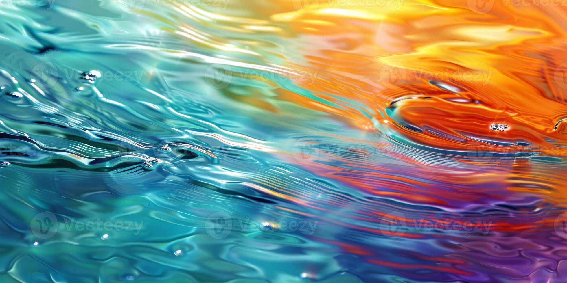 Lively abstract image of colorful rainbow water splashes and bubbles blending in a dynamic composition. photo