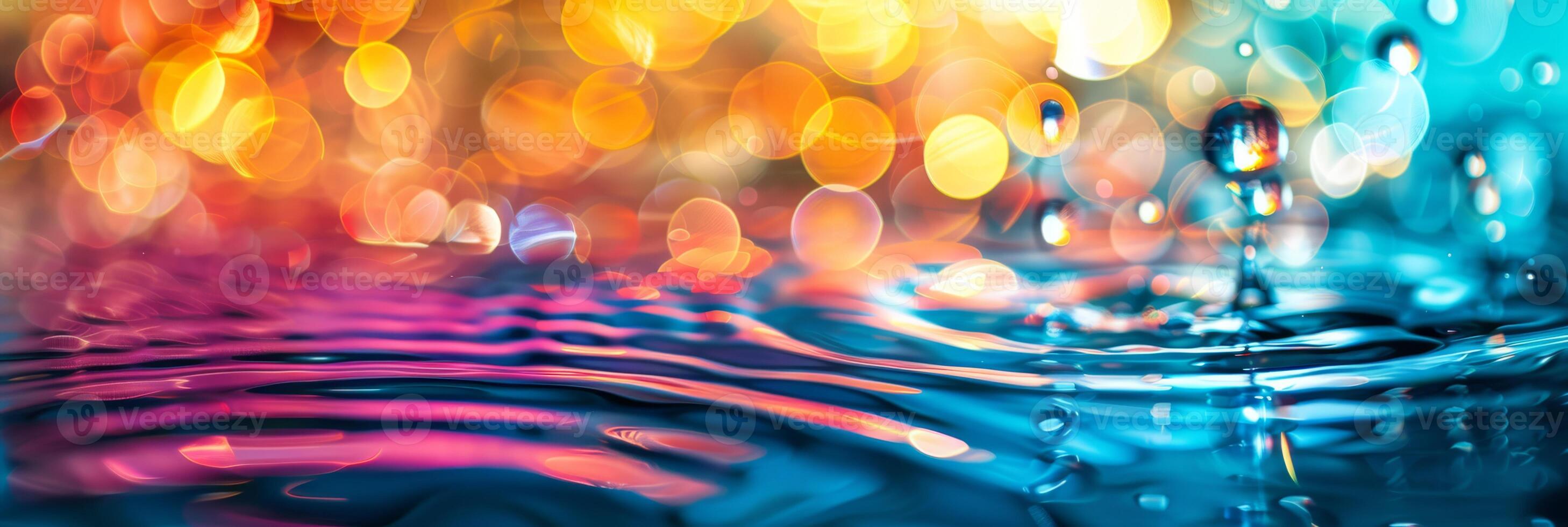 Vibrant droplets are creating ripples in colorful water, showing a dynamic and captivating movement photo
