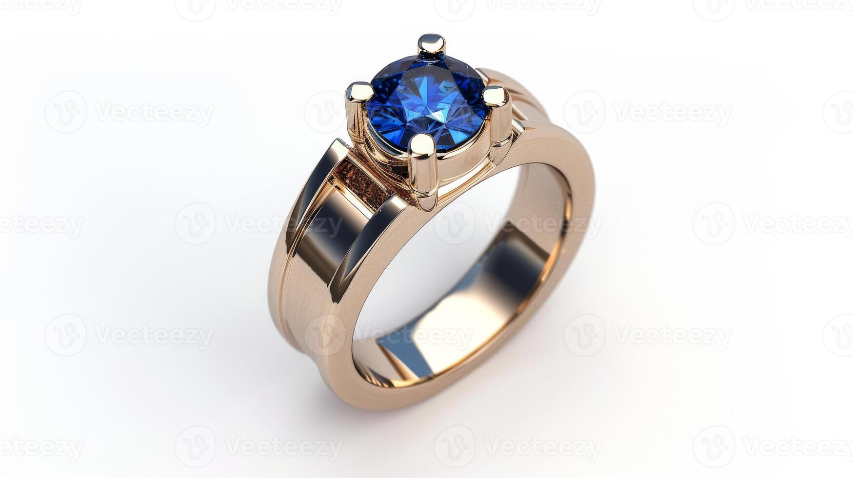 High-quality close-up of an elegant gold ring featuring a brilliant sapphire gemstone, perfect for luxury. photo