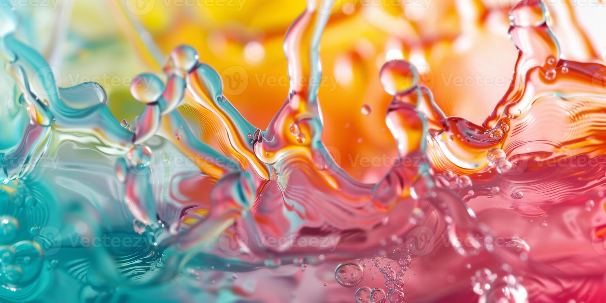 Lively abstract image of colorful rainbow water splashes and bubbles blending in a dynamic composition. photo