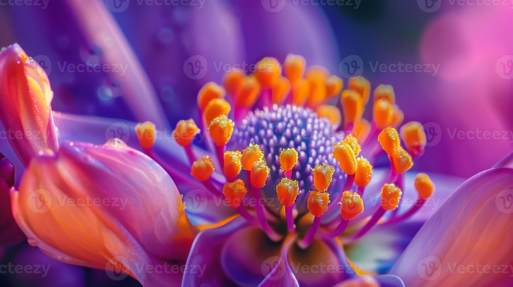 Showcase the beauty of an abstract blooming flower with a detailed macro shot, vibrant colors, and intricate details photo