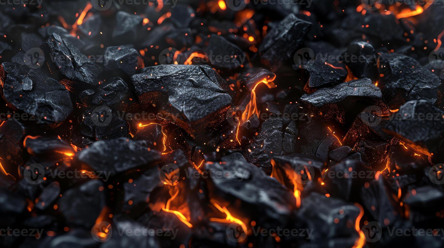 Incandescent charcoal embers with beautiful orange and reddish tones. High quality photo