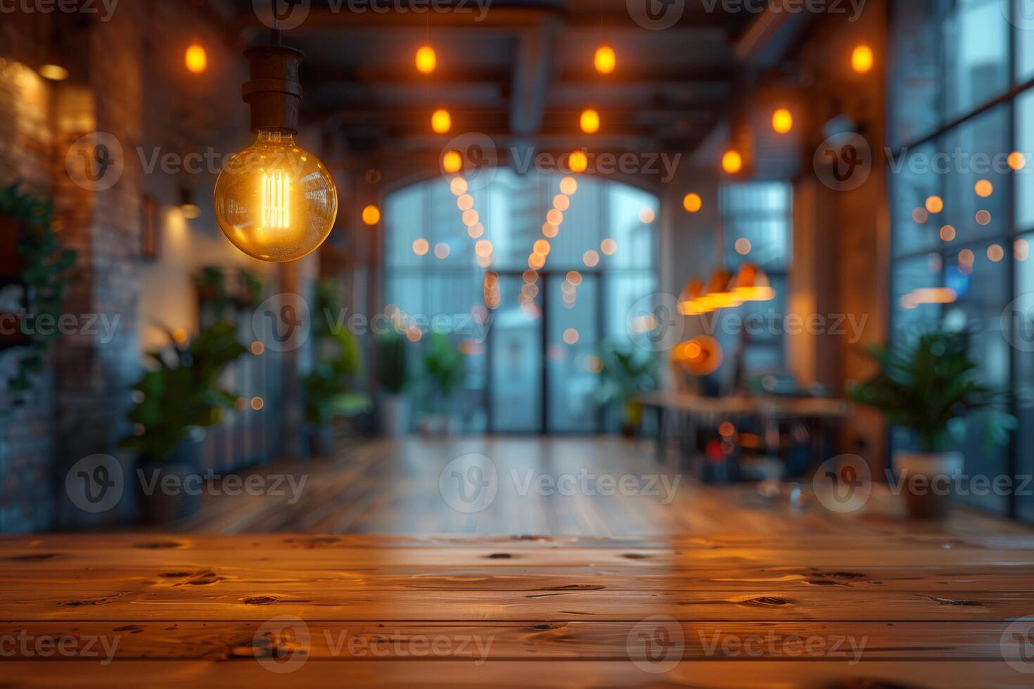 Enter a stylish and contemporary reception area with wooden flooring, indoor plants, and cozy lighting, creating a warm and inviting atmosphere suitable for business and office settings photo