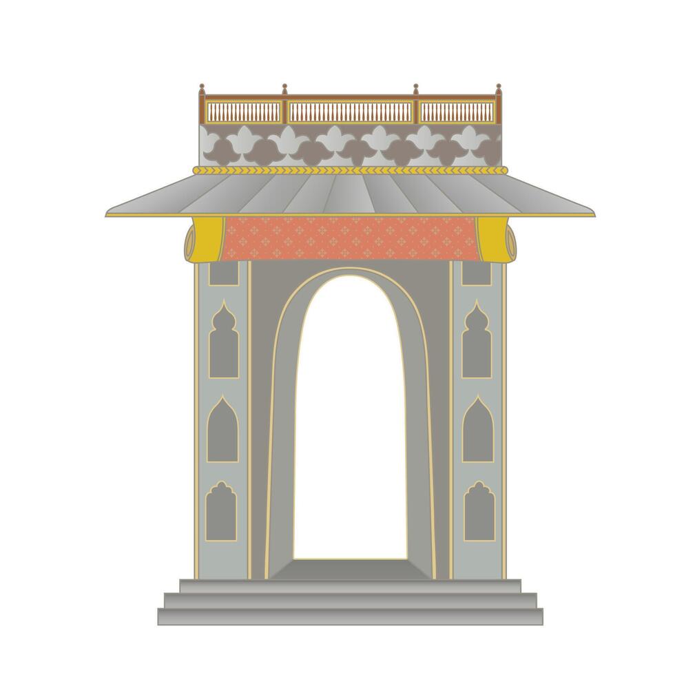 A stylized illustration of a Mughal archway with traditional architectural features, suitable for topics related to architecture, design, or cultural studies. vector