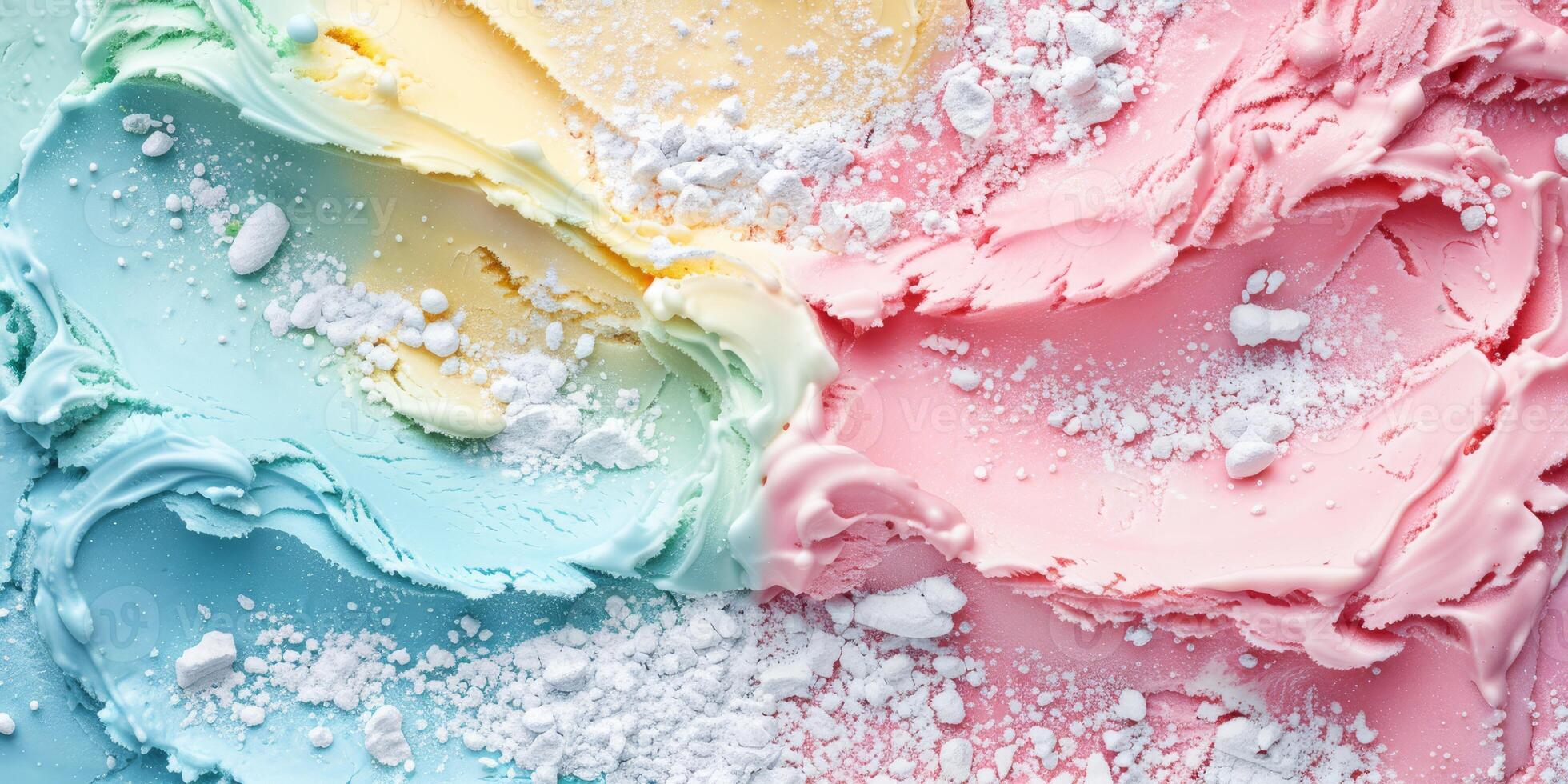 Colorful rainbow ice cream is a whimsical treat with vibrant colors, inviting everyone to enjoy its tempting flavors. Sweet, creamy, perfect for summer and sure to brighten any day photo