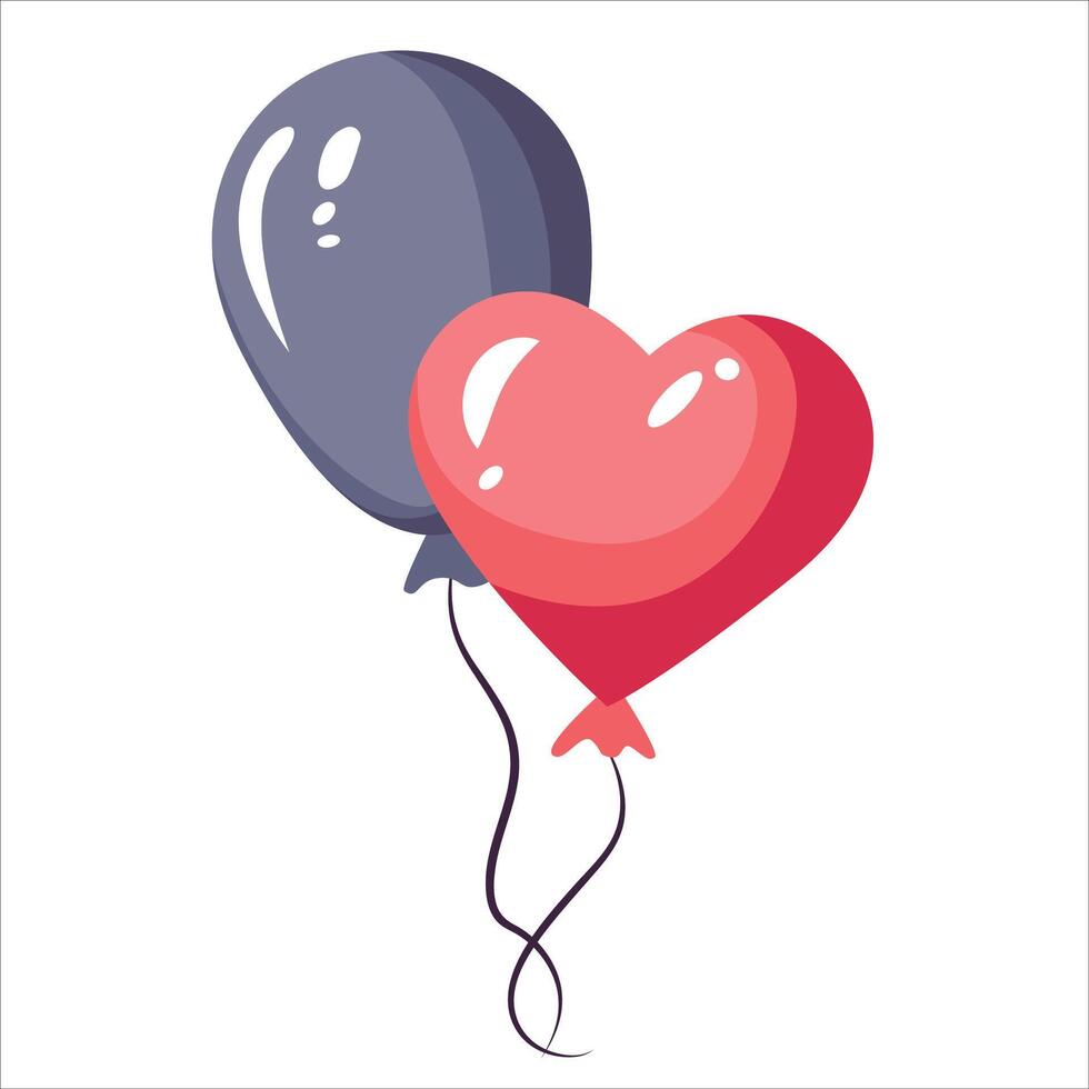 Two Balloons, One Heart-Shaped, One Round, Against White Background vector