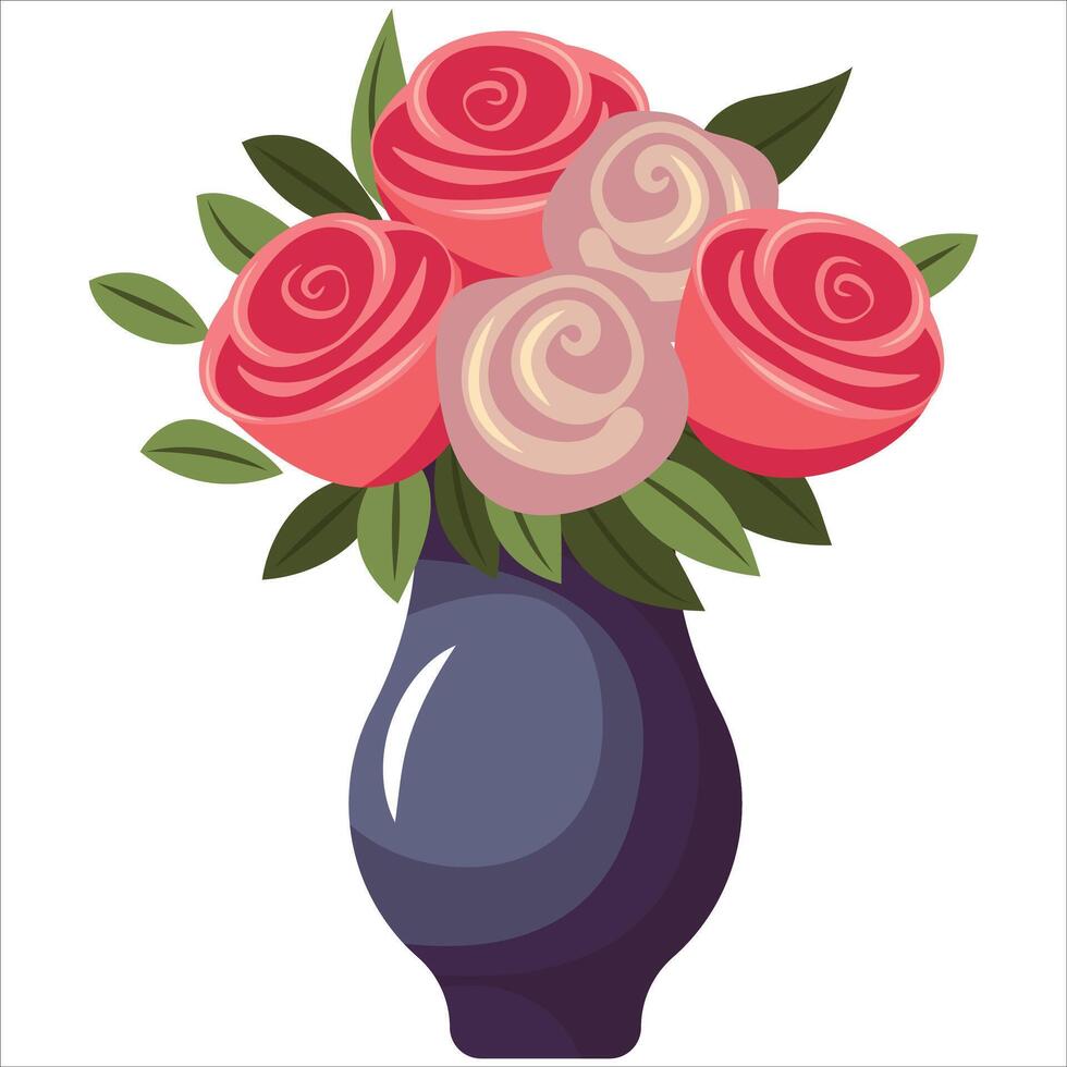 Colorful Rose Bouquet in a Purple Vase vector