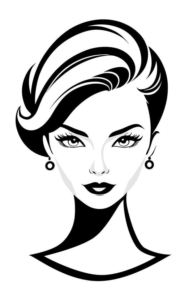 Voluminous front hair swept to the side and short at the back. Chic and elegant hair from the 1950s vector
