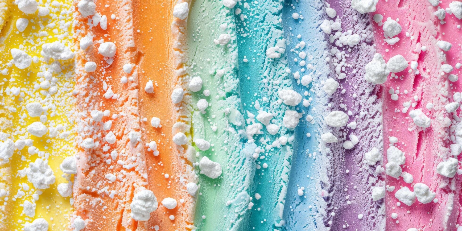 Colorful rainbow ice cream is a whimsical treat with vibrant colors, inviting everyone to enjoy its tempting flavors. Sweet, creamy, perfect for summer and sure to brighten any day photo