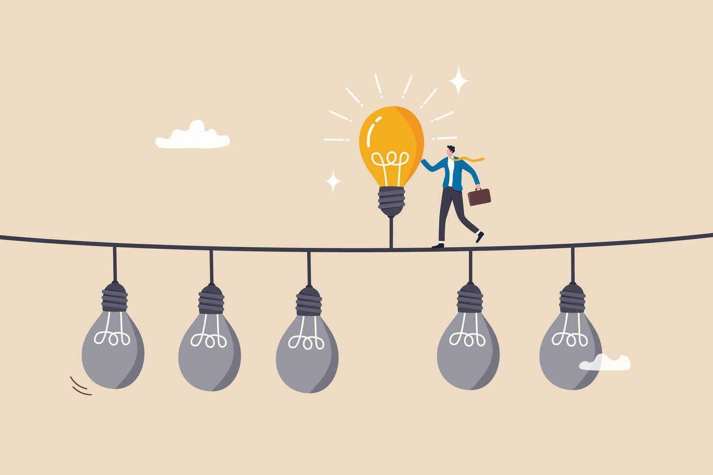 Difference idea innovation, discover opportunity to success, creativity or passion to improve career, wisdom or smart discovery concept, businessman discover bright lightbulb from difference others. vector