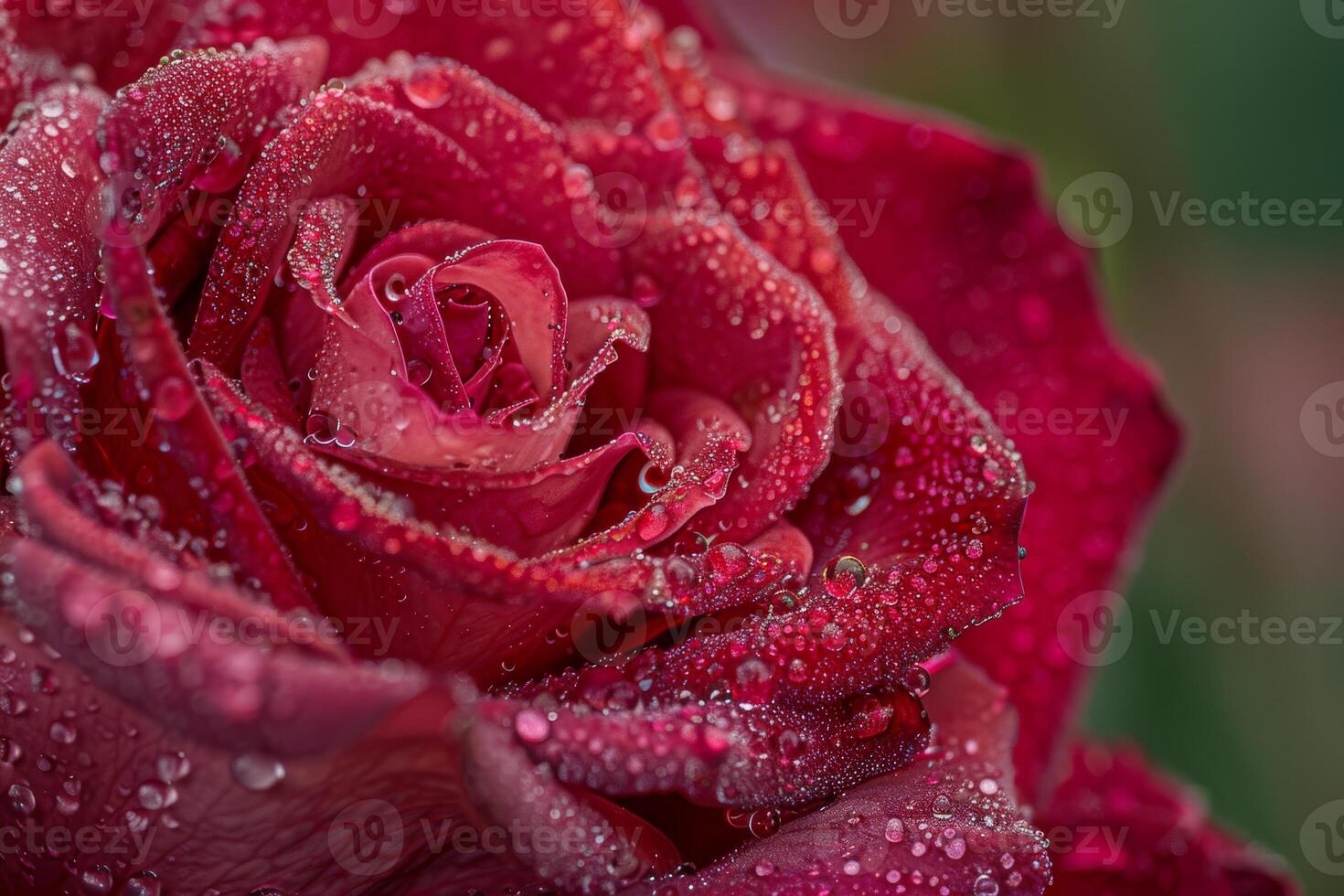 A beautiful closeup shot captures the details of a vibrant red rose covered in dew drops, highlighting its texture and color. Perfect for projects related to romance, nature, and flowers photo