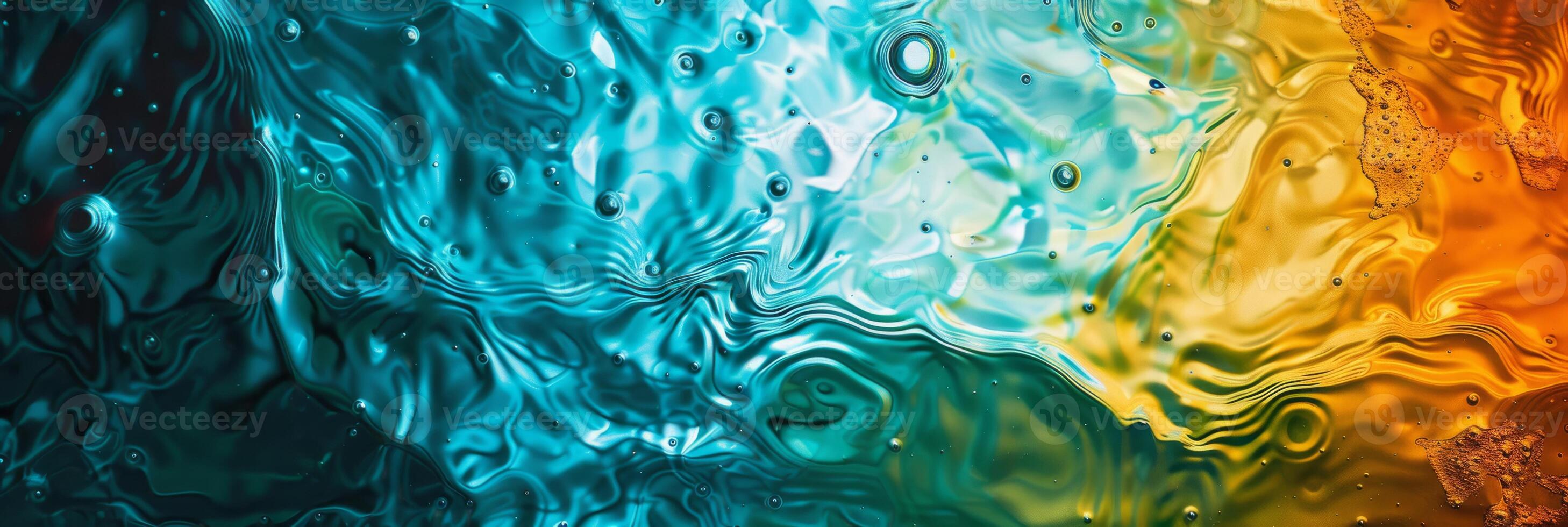 Lively abstract image of colorful rainbow water splashes and bubbles blending in a dynamic composition. photo