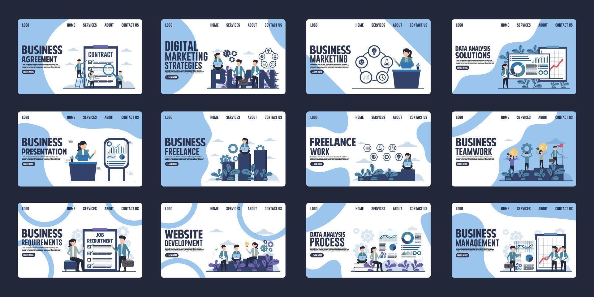 Set of design illustrations in flat style about business and finance. Landing page templates for websites, mobile applications, posters, banners vector