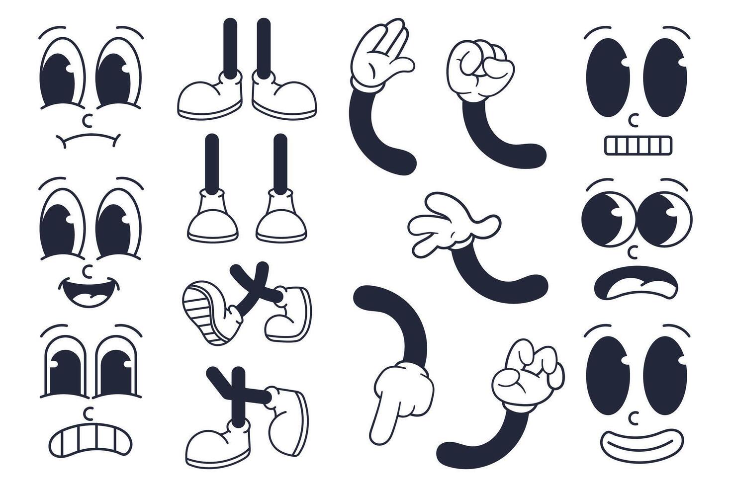 Set of Retro Vintage Mascot Elements. Customizable Cartoon Character Elements Set vector