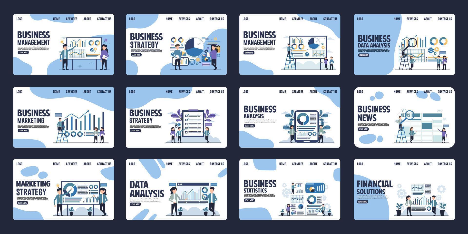 Set of professional business management and strategy landing page design templates for websites, mobile applications, posters, banners vector