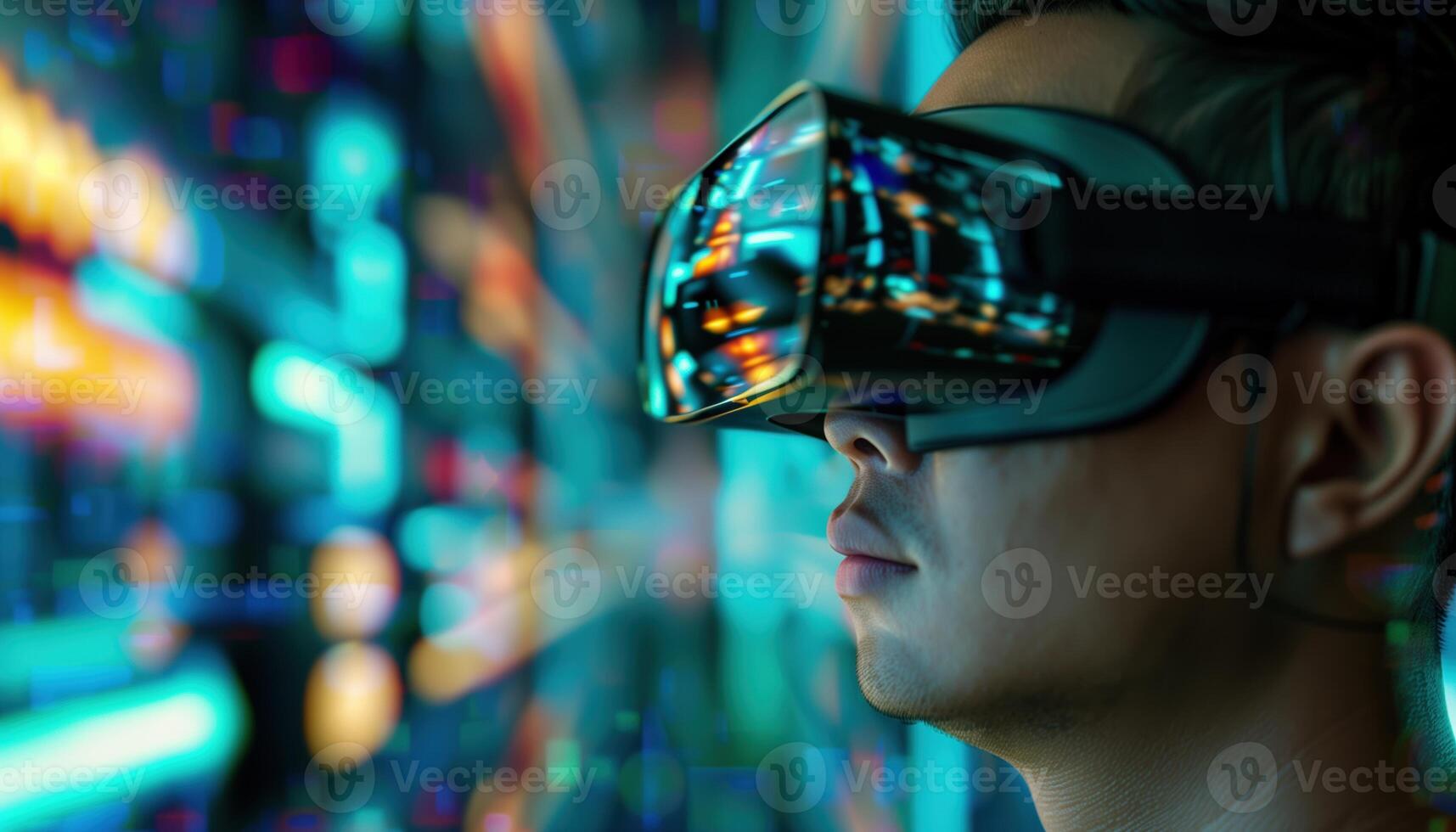Immersive Virtual Reality Experience with Futuristic Neon Lights photo