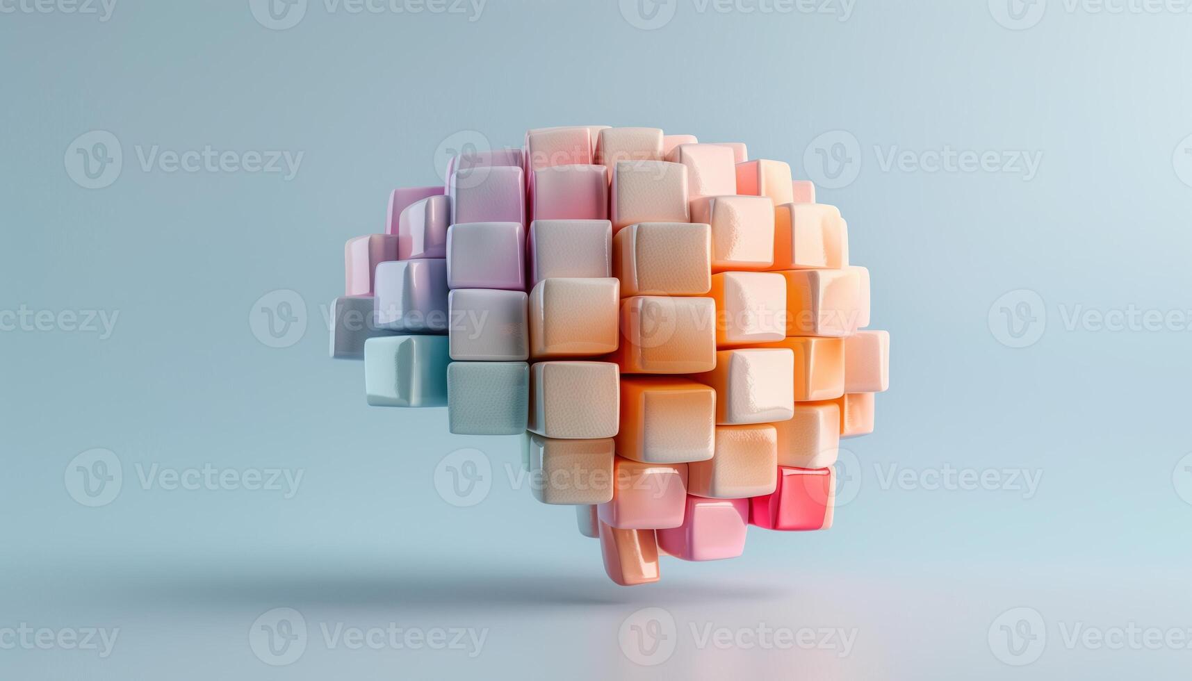 Abstract Brain Model Composed of Colorful 3D Blocks on Light Blue Background photo