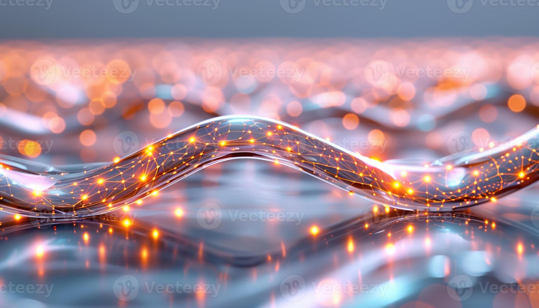 Abstract Wave of Illuminated Network Connections Amid Soft Bokeh Effect photo