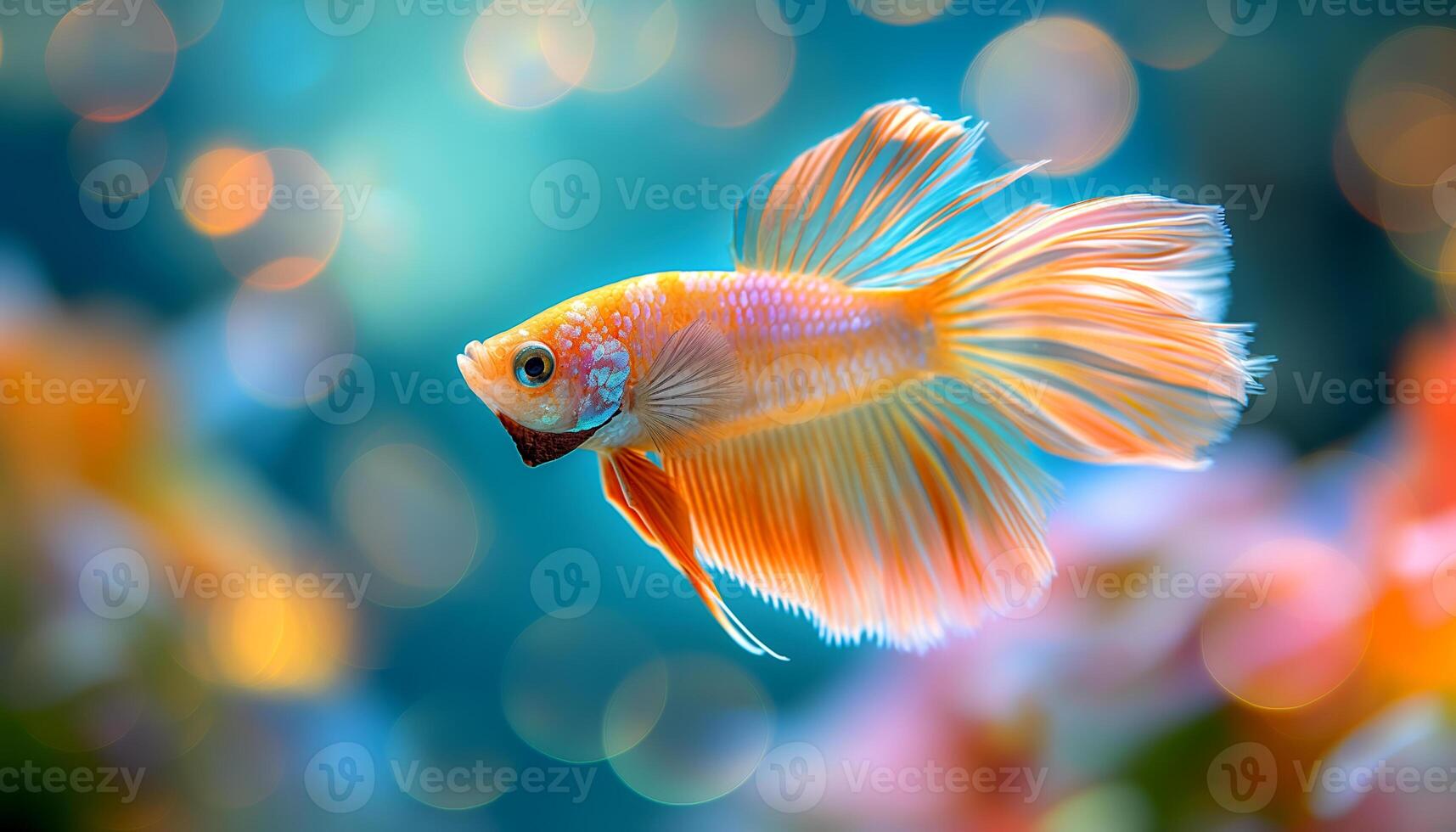 Orange Betta Fish with Flowing Fins in a Bokeh Background photo