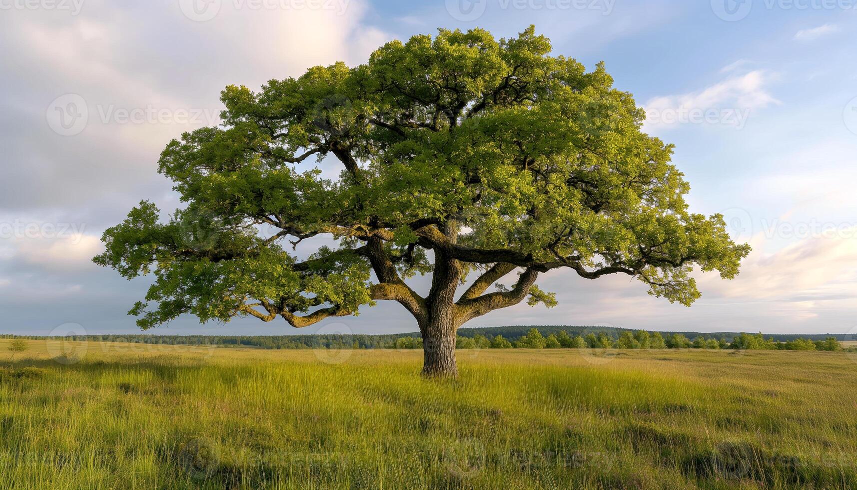 Solitary Oak Tree in a Vast Meadow photo