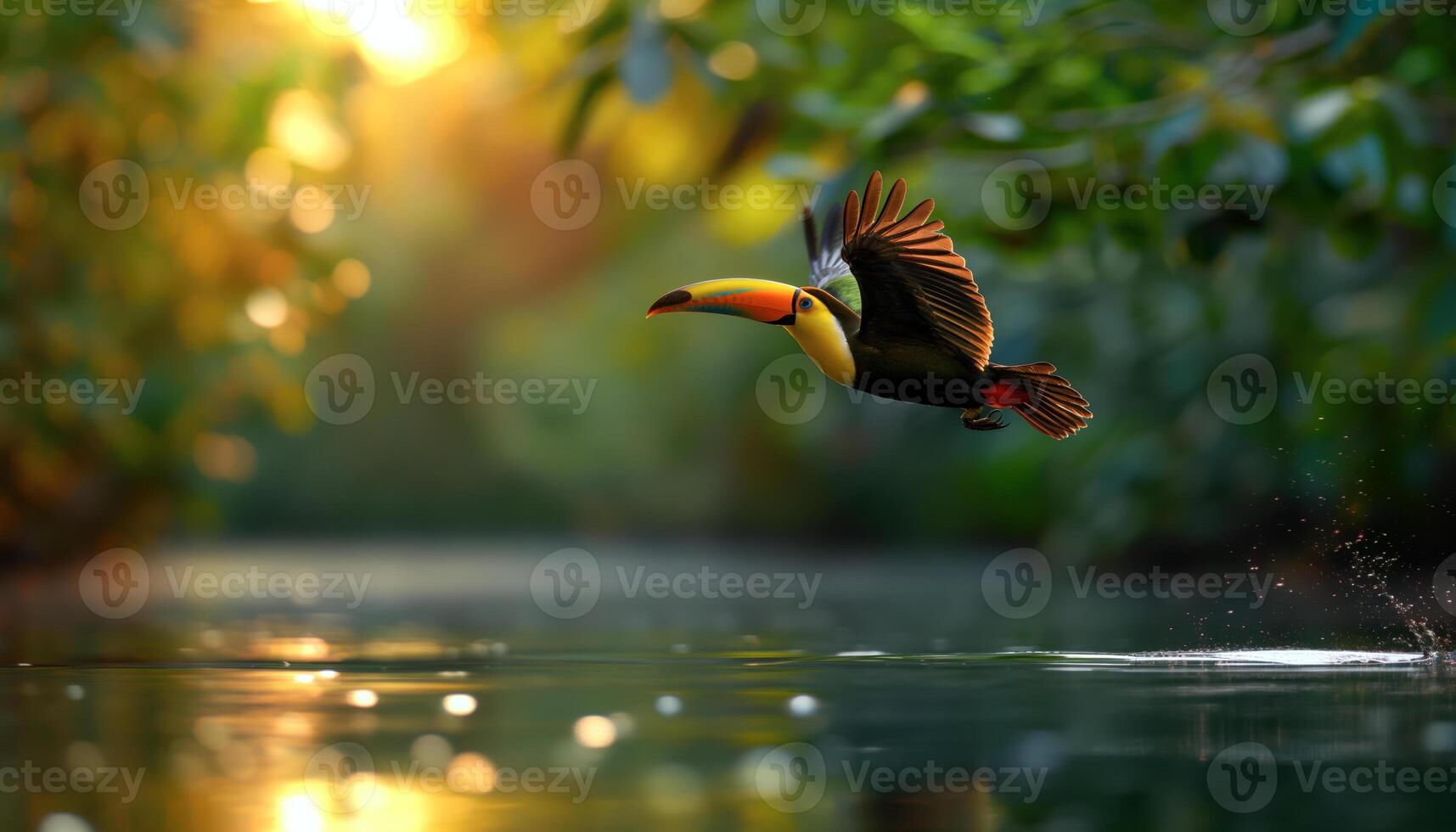 Toucan Soaring Over a Tranquil River photo