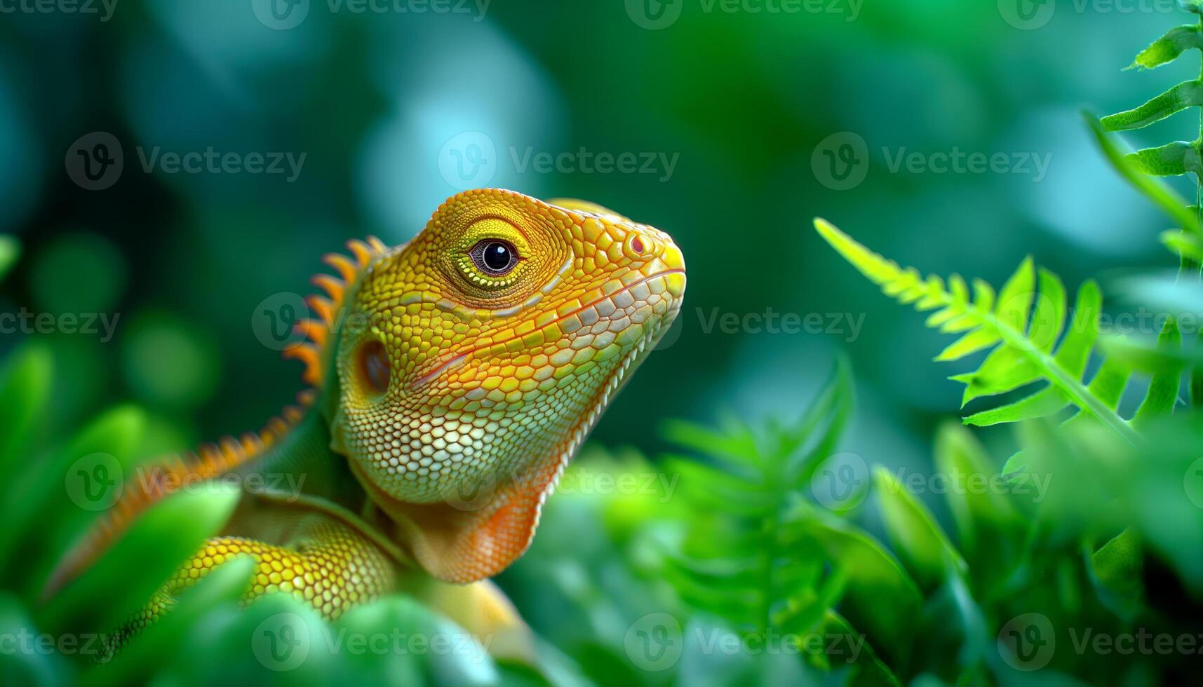 A Vibrant Green Lizard in a Lush Forest photo
