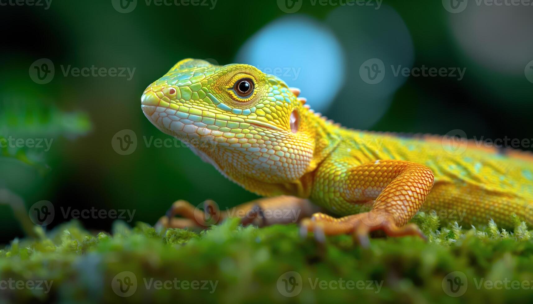 A Close-Up of a Green and Yellow Lizard photo