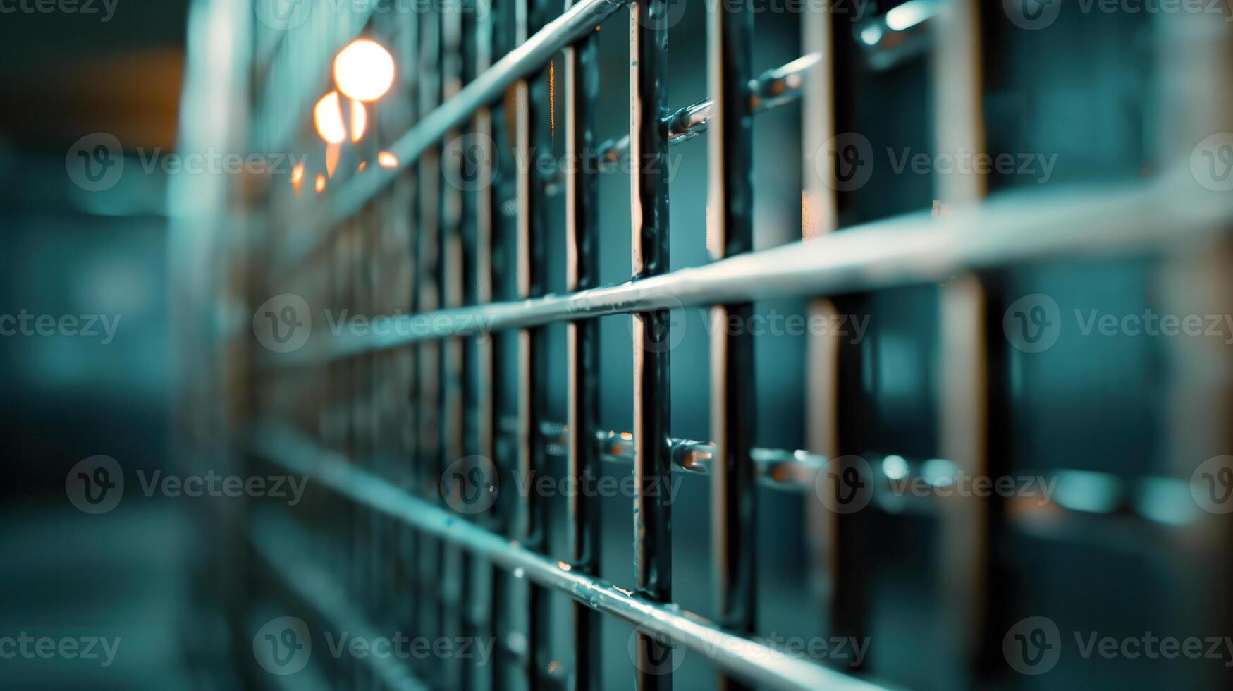 Dimly Lit Hallway with Metal Bars A Perception of Isolation in Cool Tones photo